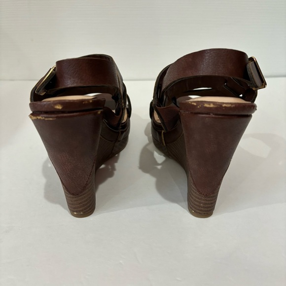 DOLLHOUSE Faux Leather Open Toe Strappy Platform Sandal Wedges - brown, size 6.5 - Picture 4 of 8